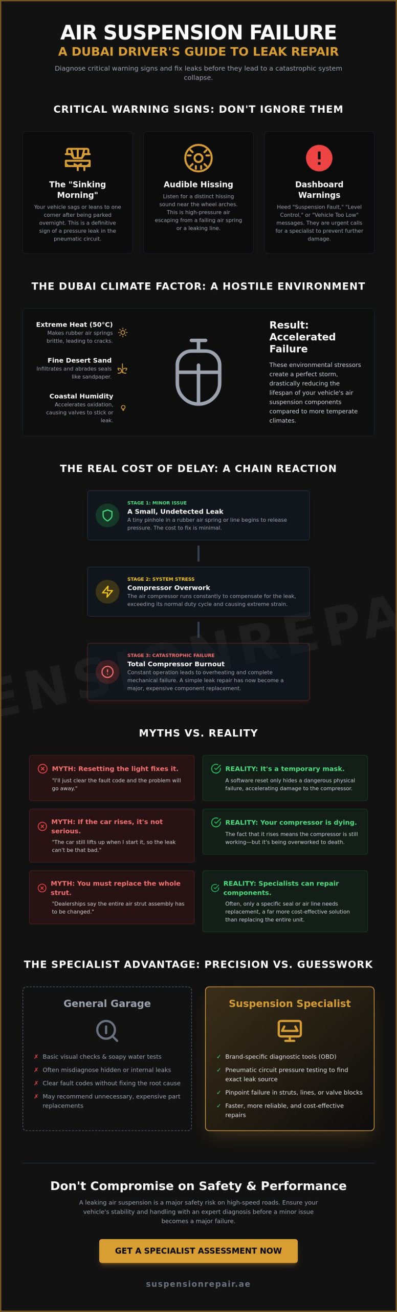 Air Suspension Leak Repair in Dubai: Myths, Realities, and Specialist Solutions