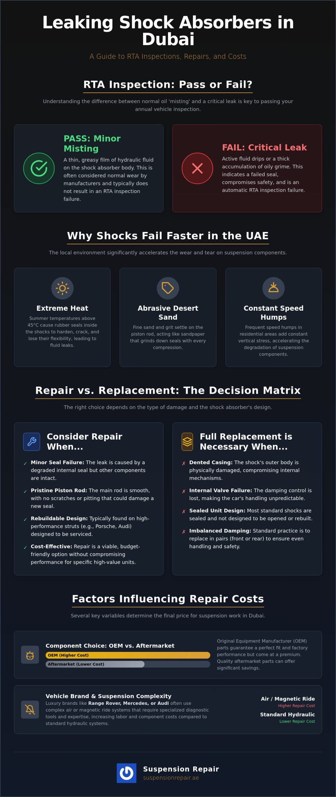 Leaking Shock Absorber Repair Cost Dubai: 2026 Specialist Guide