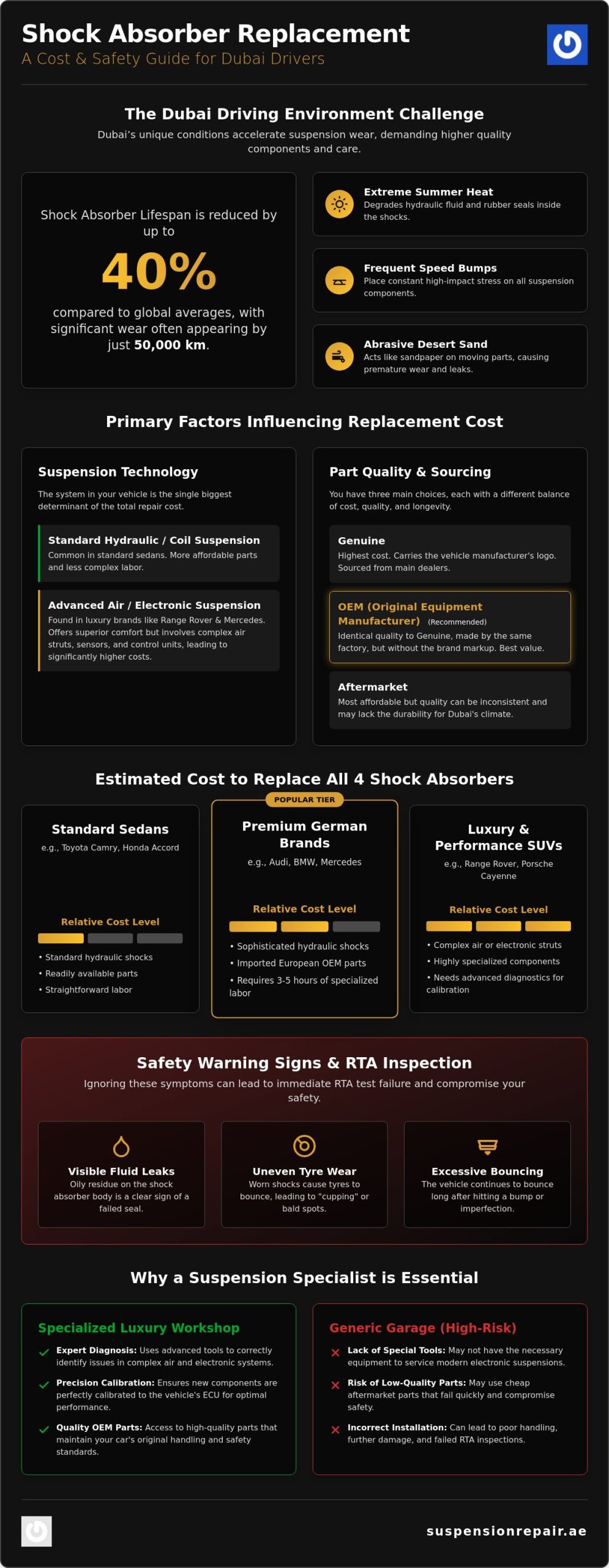 Cost to Replace All 4 Shock Absorbers in Dubai: 2026 Price Guide