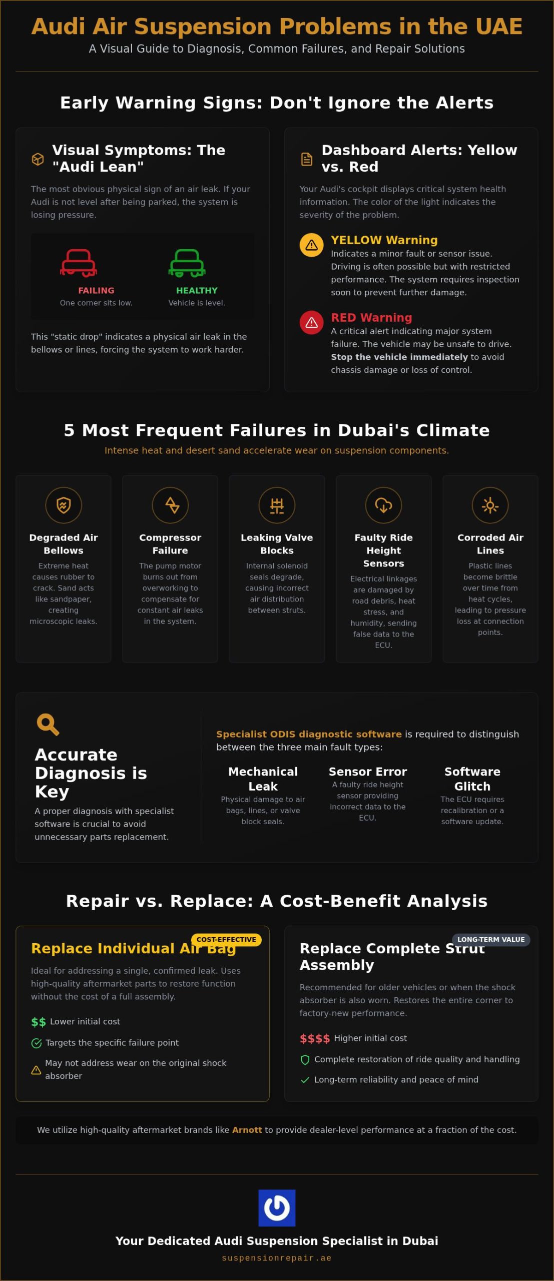 Audi Air Suspension Problems: Symptoms, Causes, and Specialist Repairs in Dubai (2026)