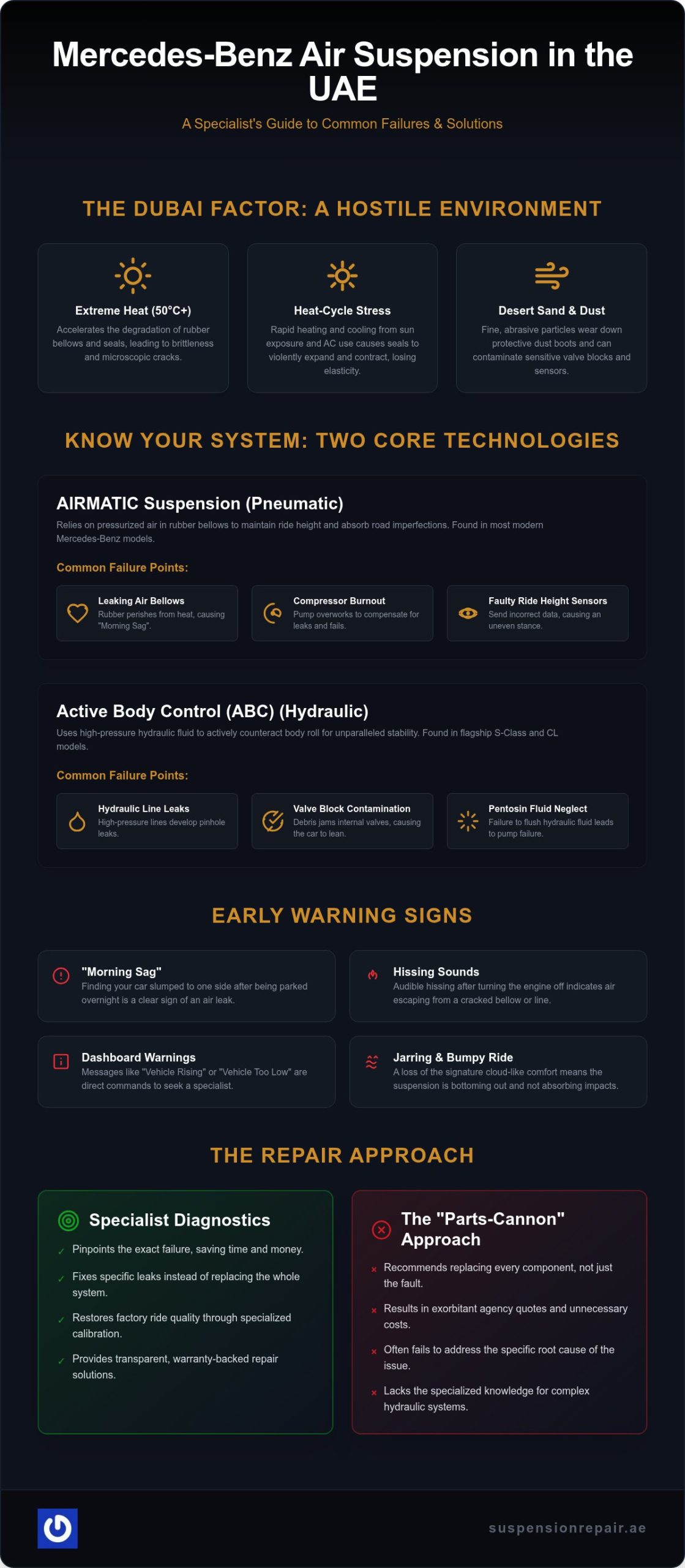 Mercedes Air Suspension Specialist Dubai: Expert AIRMATIC & ABC Repair