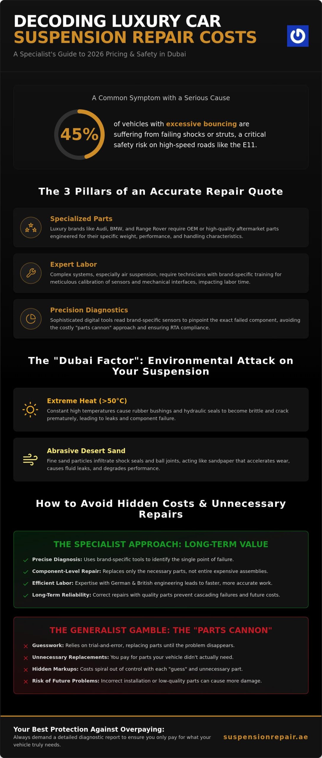 Car Suspension Repair Cost in Dubai: The 2026 Specialist Guide