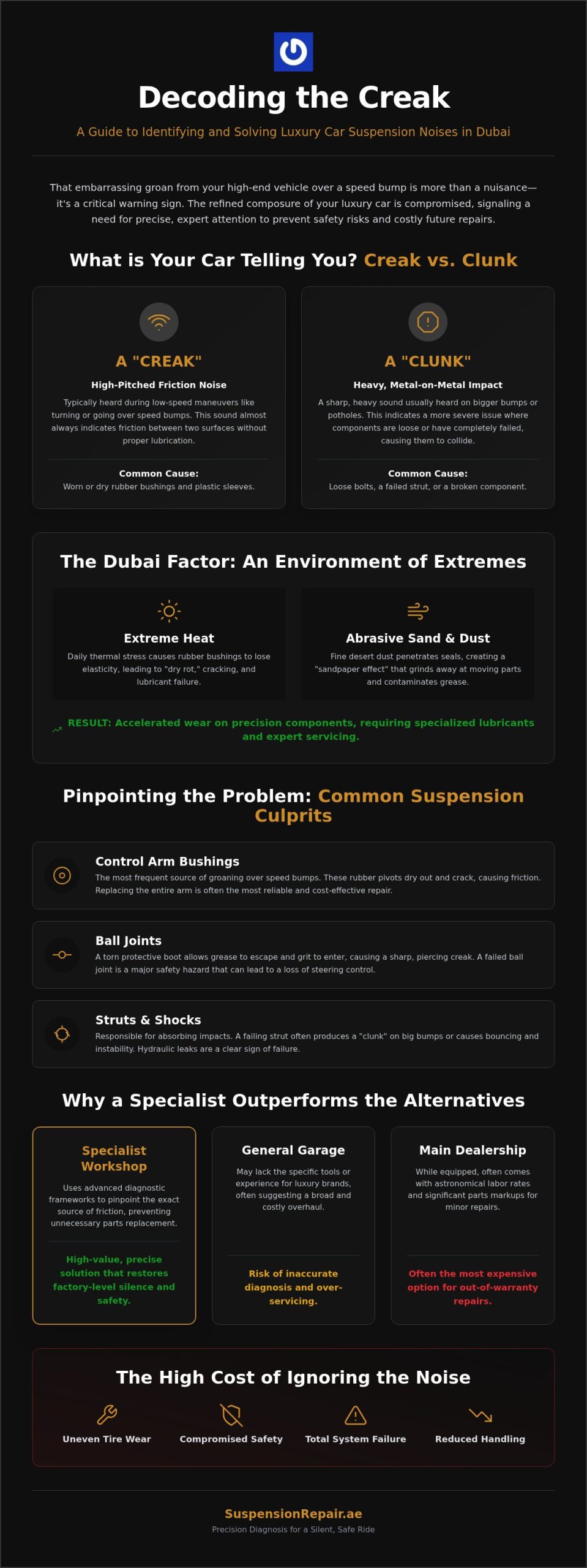 Creaking Suspension Repair Dubai: Expert Diagnosis for Luxury Cars