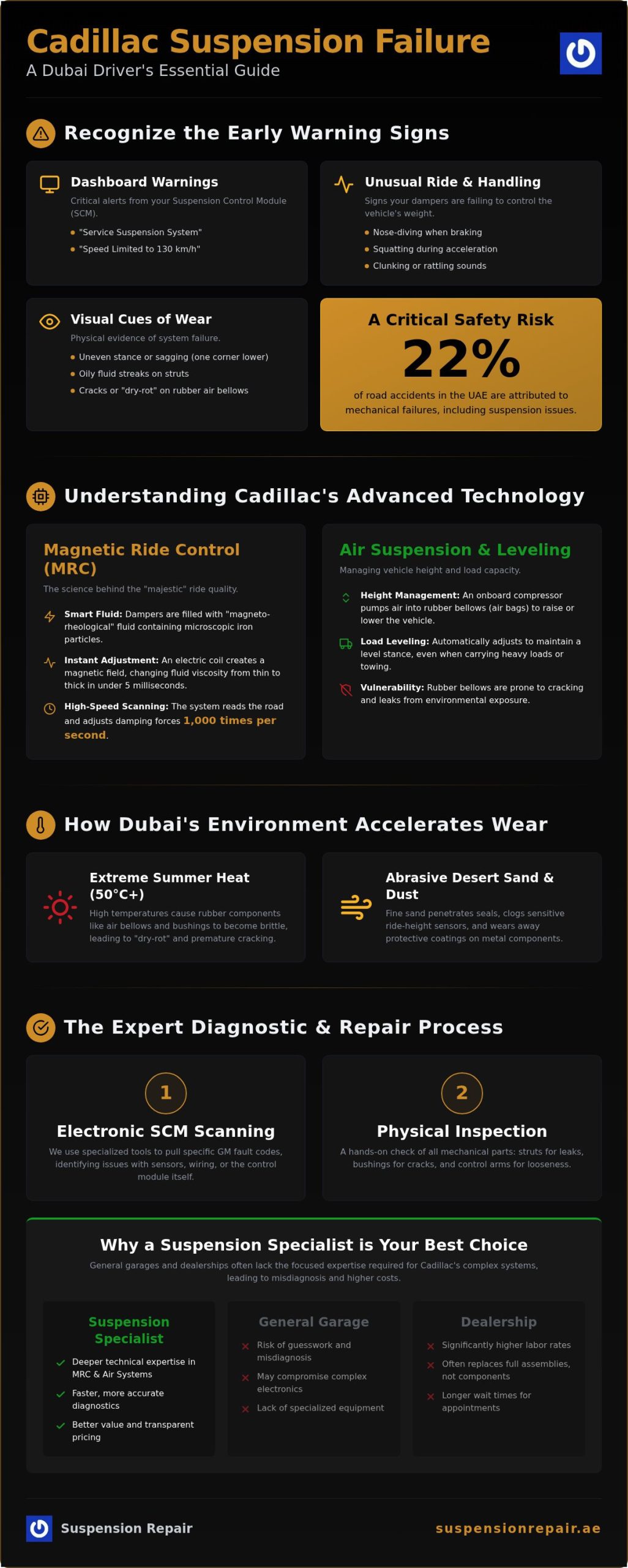 Cadillac Suspension Repair Dubai: Specialist Care for MagneRide & Air Systems