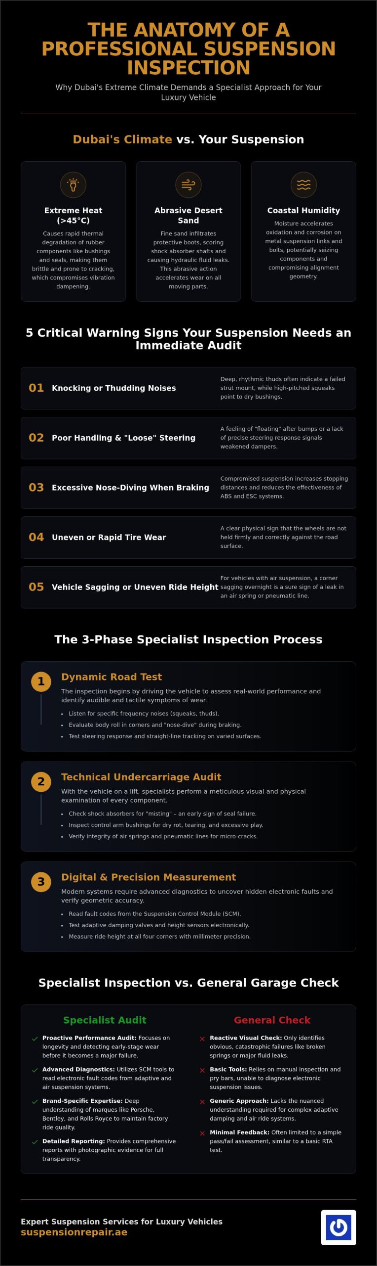 Professional Suspension Inspection Dubai: The 2026 Specialist Guide